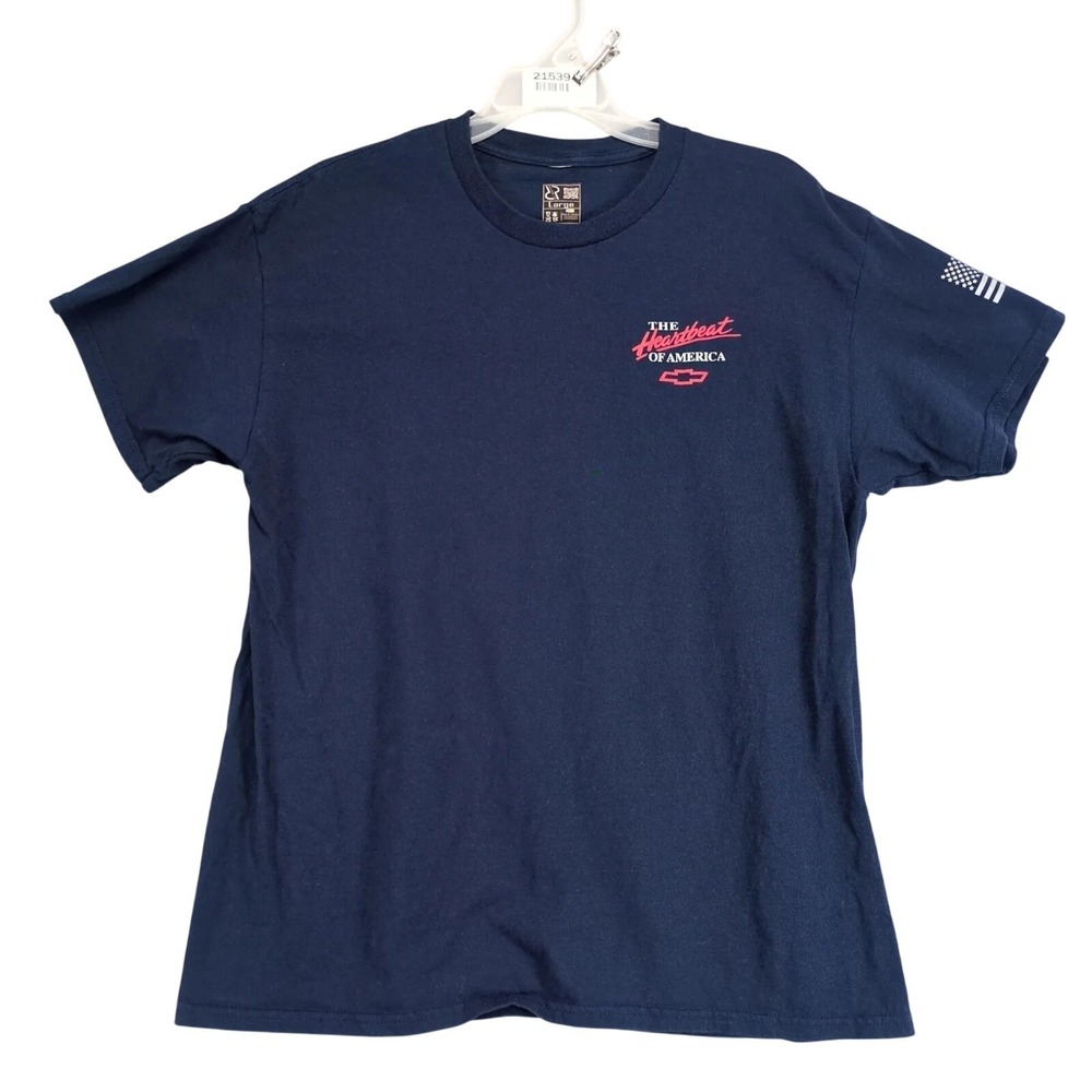 Chevrolet Heartbeat Of America Logo Navy T-Shirt Mens‎ L Reflective Flag Chevy